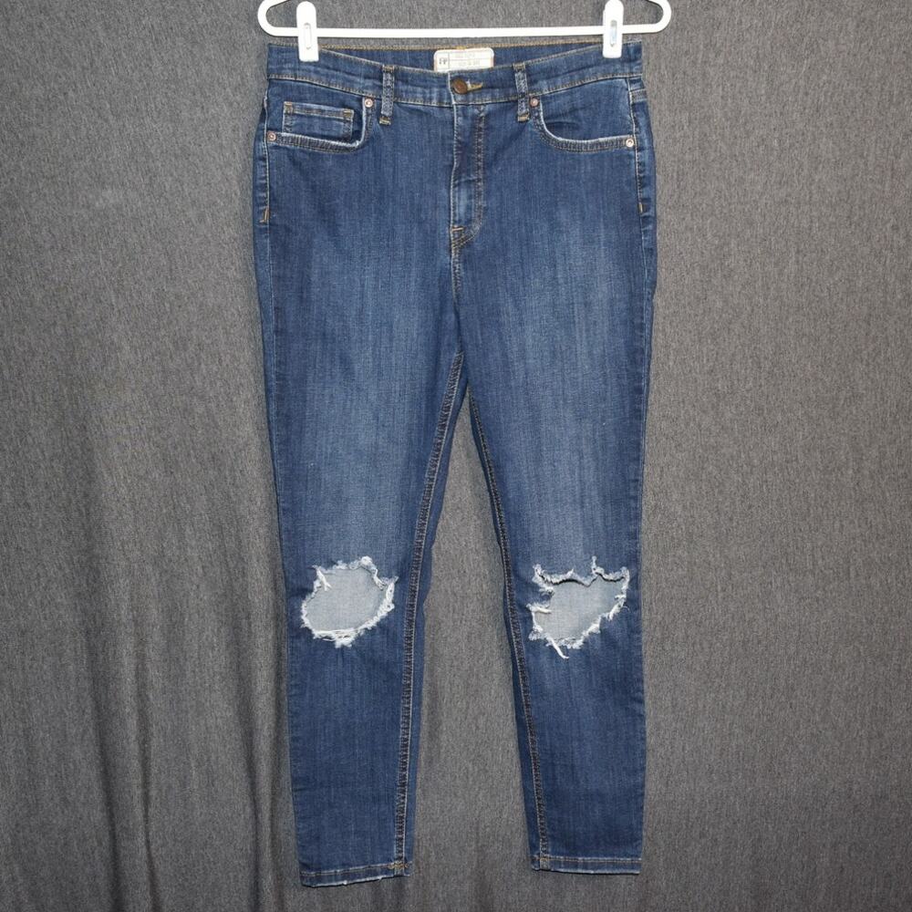 Free People Women's 30S Busted Knee Skinny Jeans Distressed Denim